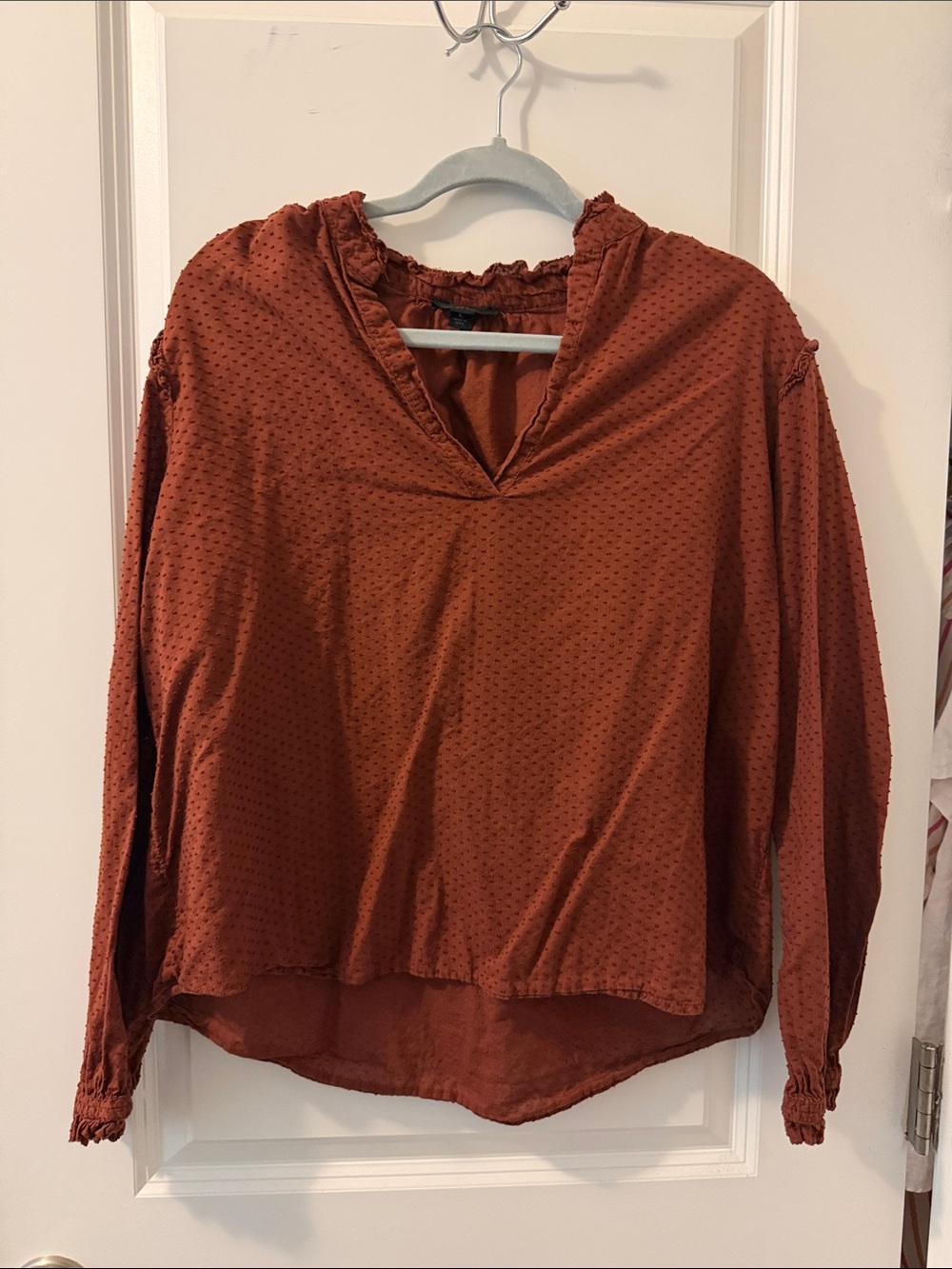 J. Crew Rust Textured V-Neck Long Sleeve Blouse